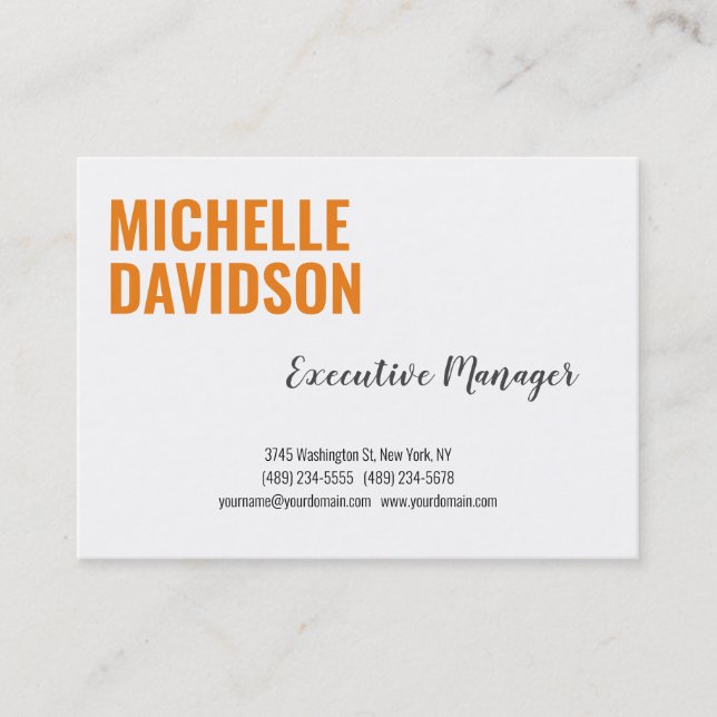 Professional Modern Orange White Minimalist Plain Business Card (Front)