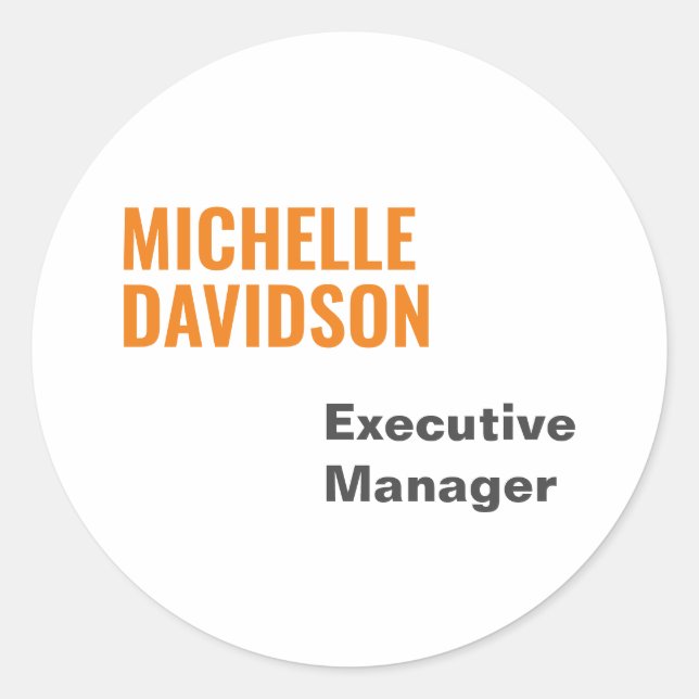 Professional Modern Orange White Minimalist Plain Classic Round Sticker (Front)