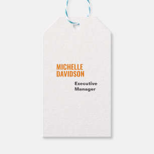 Professional Modern Orange White Minimalist Plain Gift Tags