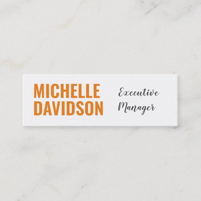 Professional Modern Orange White Minimalist Plain Mini Business Card (Front)