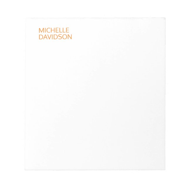 Professional Modern Orange White Minimalist Plain Notepad (Front)