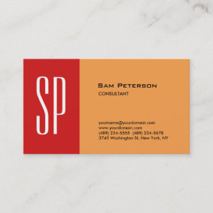 Professional Modern Plain Monogram Red Orange Business Card