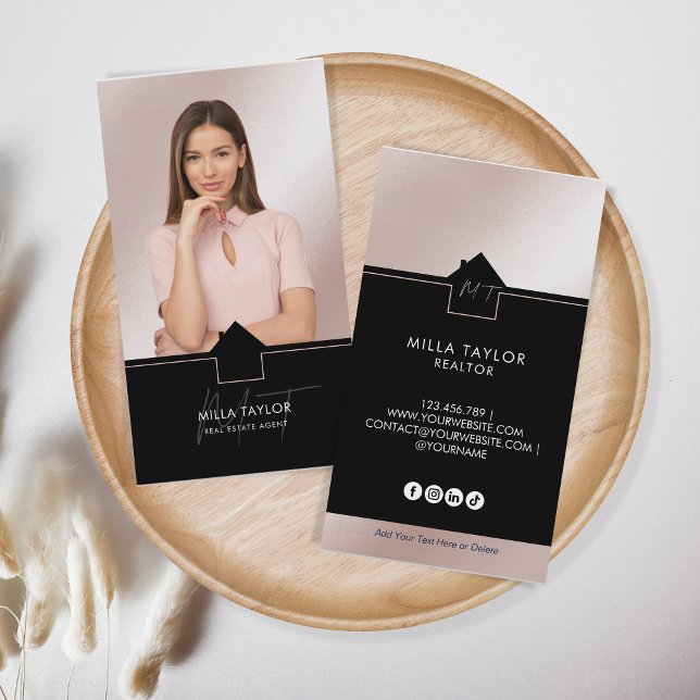 Professional Modern Real Estate Monogram Photo Business Card (Creator Uploaded)