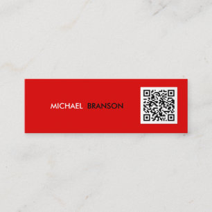 Professional Modern RED Black Minimalist QR CODE Mini Business Card