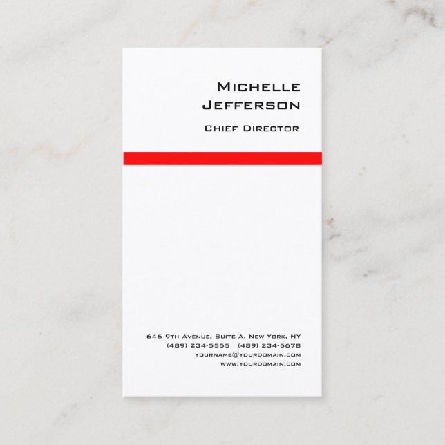 Professional Modern Red White Business Card (Front)