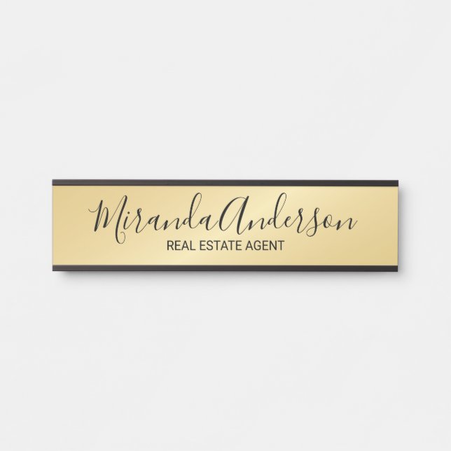 Professional Modern Script Black and Gold Door Sign (Front)