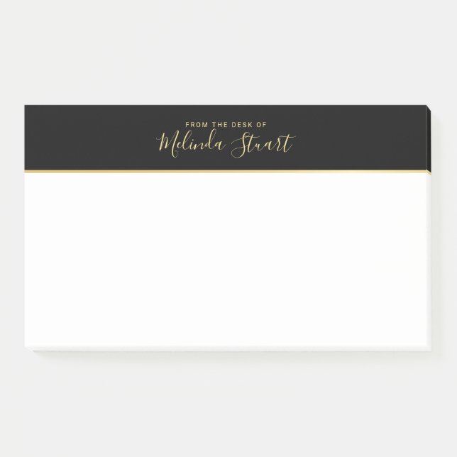 Professional Modern Script Black and Gold Post-it Notes (Front)