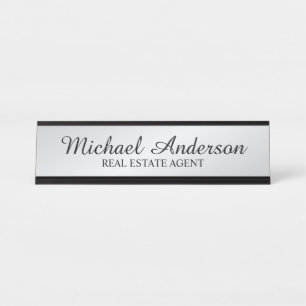 Professional Modern Script Black and Silver Desk Name Plate