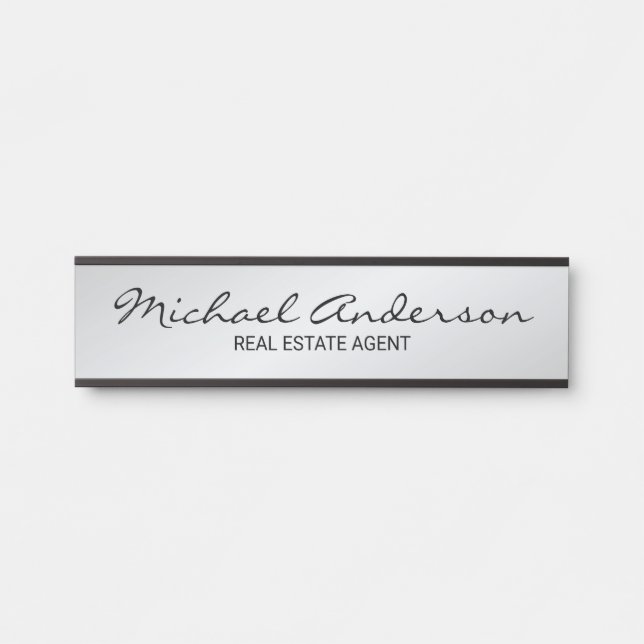 Professional Modern Script Black and Silver Door Sign (Front)