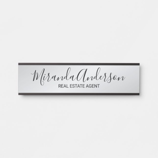 Professional Modern Script Black and Silver Door Sign (Front)