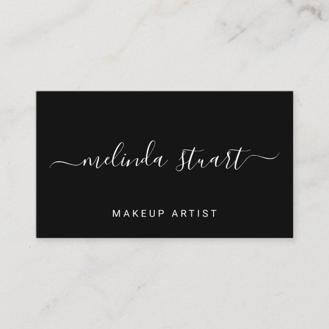 Professional Modern Script Black and White Business Card (Front)