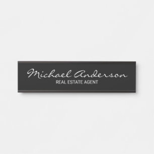 Professional Modern Script Black and White Door Sign
