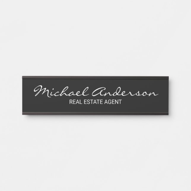 Professional Modern Script Black and White Door Sign (Front)