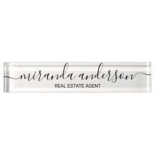 Professional Modern Script Black and White Nameplate