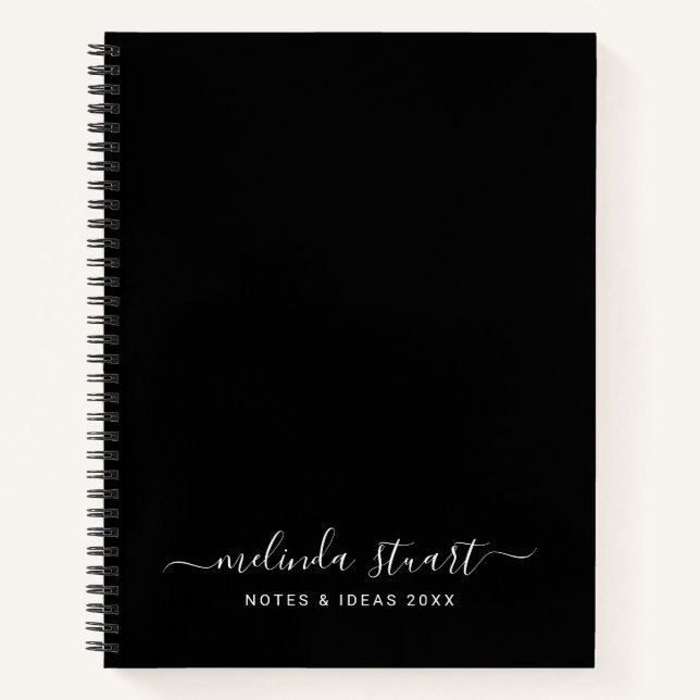 Professional Modern Script Black and White Notebook (Front)