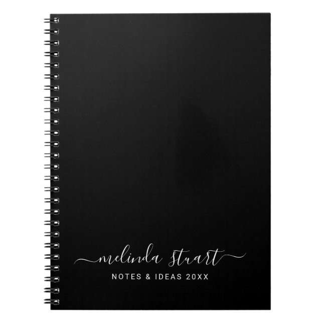 Professional Modern Script Black and White Notebook (Front)