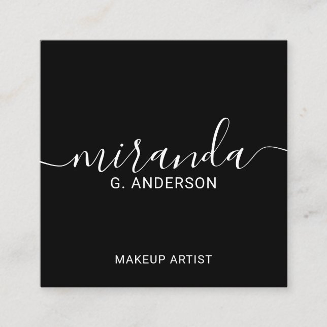 Professional Modern Script Black Square Business Card (Front)
