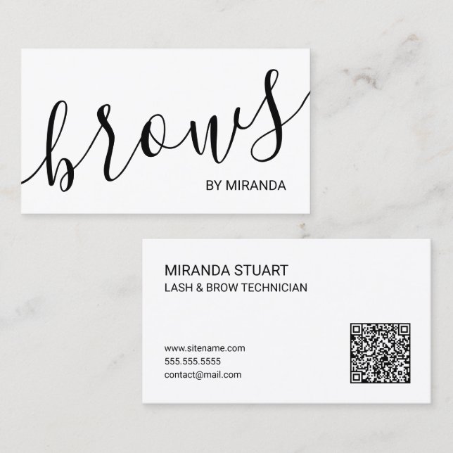 Professional Modern Script Lash & Brow Technician Business Card (Front/Back)