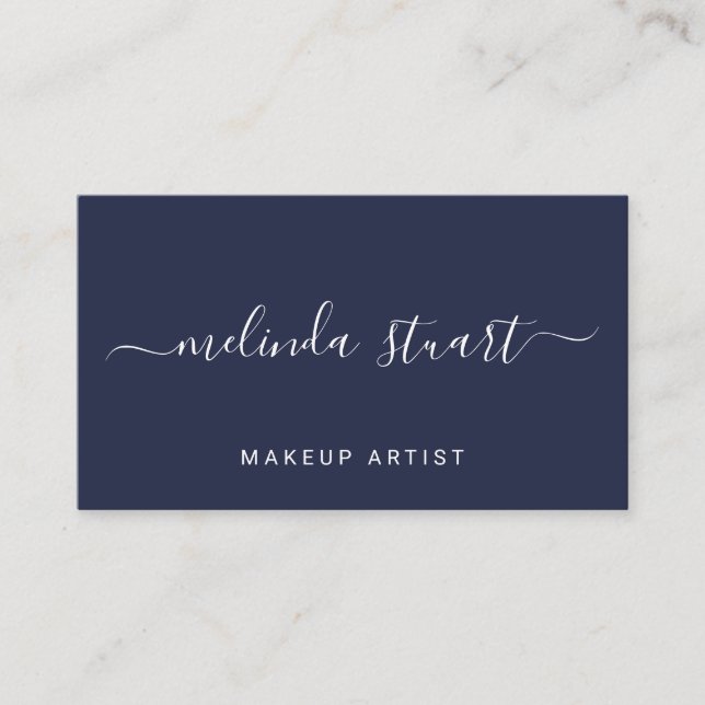 Professional Modern Script Navy Blue Business Card (Front)
