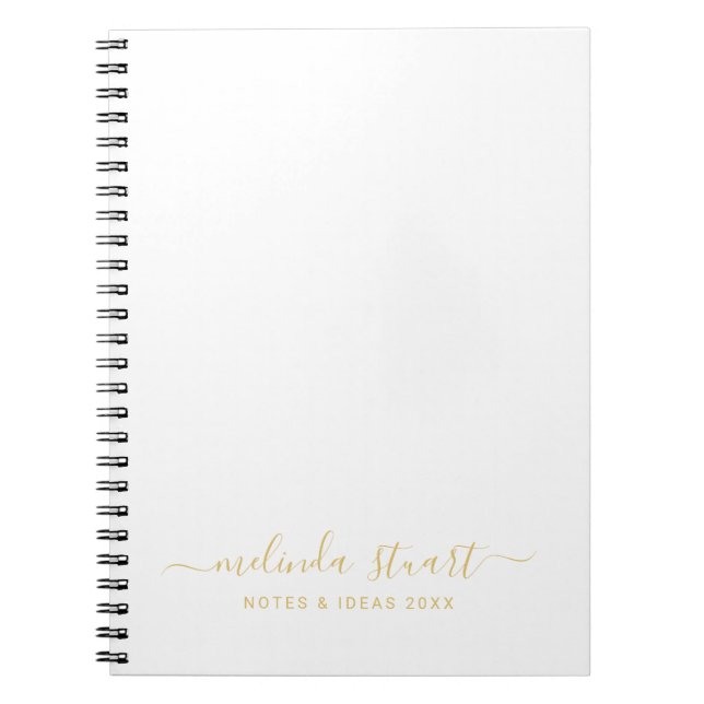Professional Modern Script White and Gold Notebook (Front)