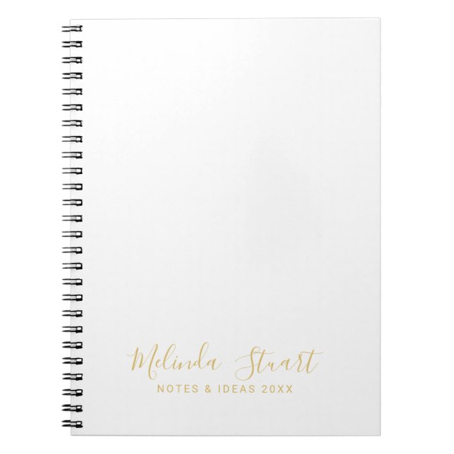 Professional Modern Script White and Gold Notebook (Front)