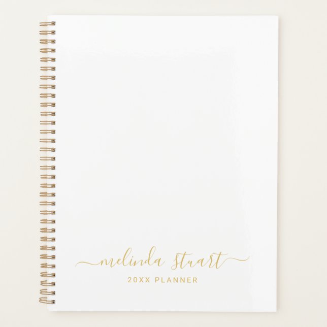 Professional Modern Script White and Gold Planner (Front)
