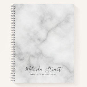 Professional Modern Script White Marble Notebook