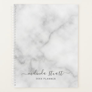 Professional Modern Script White Marble Planner