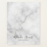 Professional Modern Script White Marble Planner<br><div class="desc">Professional Modern Planner featuring name in grey modern script font style with custom text in grey modern sans serif font style on white marble background.</div>