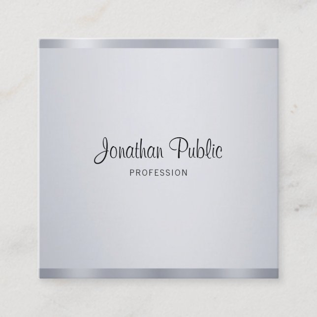 Professional Modern Silver Elegant Handwritten Square Business Card (Front)