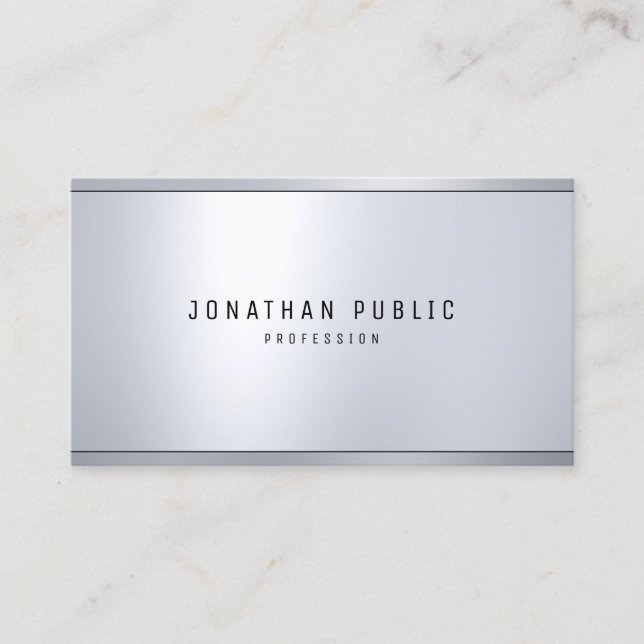 Professional Modern Silver Metallic Look Elegant Business Card (Front)