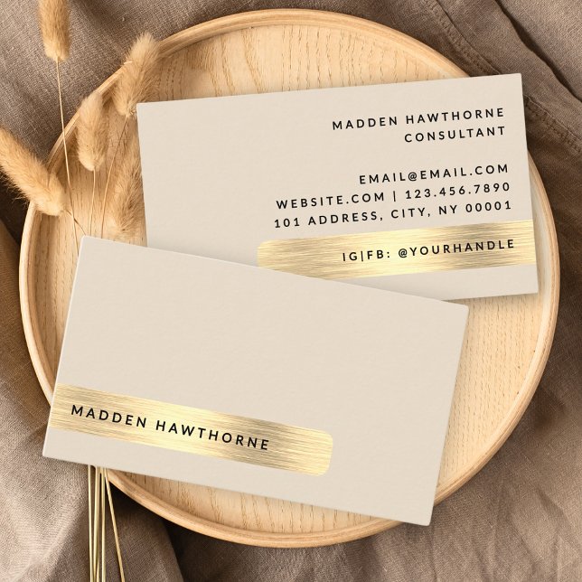 Professional Modern Simple Faux Gold Brushed Metal Business Card (Creator Uploaded)