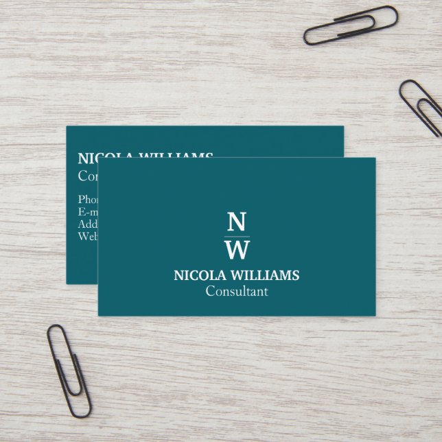 Professional Modern Simple Minimalist Dark Teal Business Card (Front/Back In Situ)