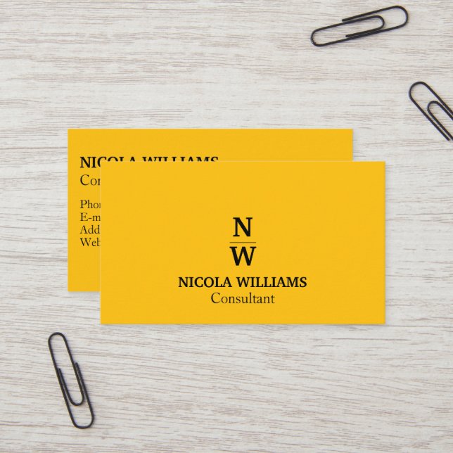 Professional Modern Simple Minimalist Yellow  Business Card (Front/Back In Situ)