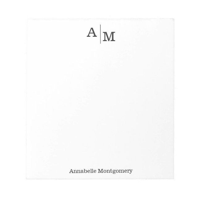 Professional Modern Simple Monogram Initial Name Notepad (Front)