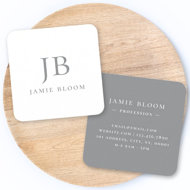 Professional Modern Simple Monogram Initial Name Square Business Card (Creator Uploaded)