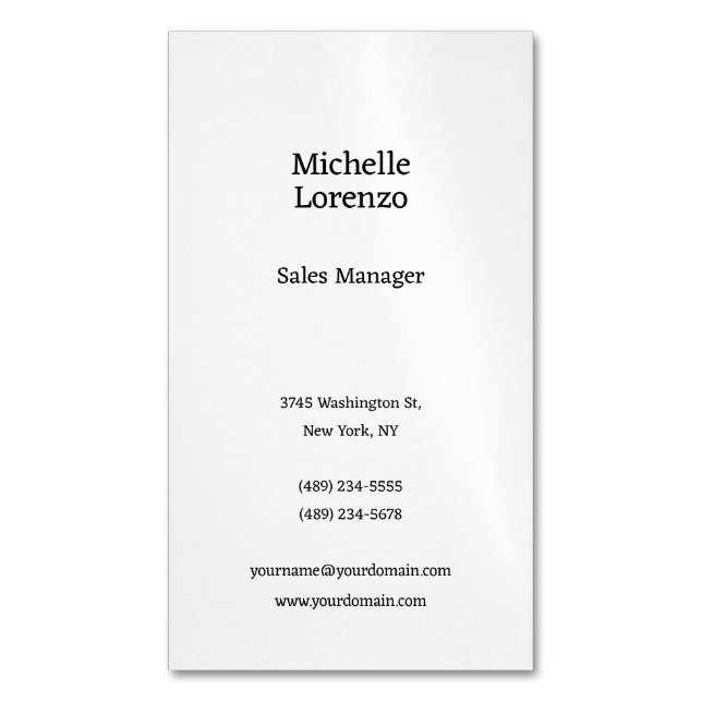Professional Modern Simple Plain Black & White Magnetic Business Card (Front Vertical)