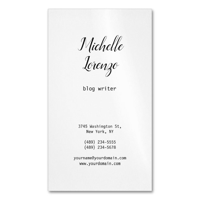 Professional Modern Simple Plain Black & White Magnetic Business Card (Front Vertical)