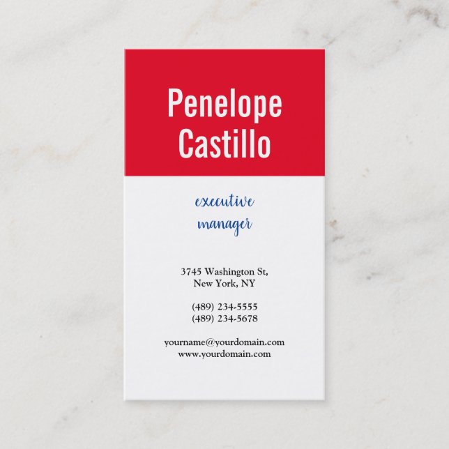 Professional Modern Simple Plain Blue Red White Business Card (Front)