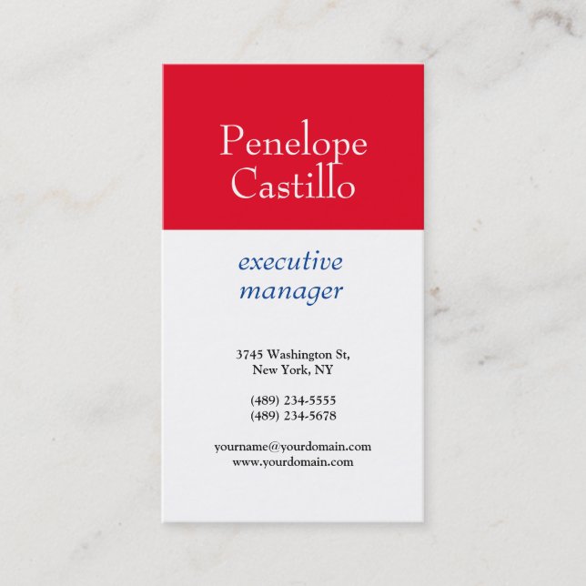 Professional Modern Simple Plain Blue Red White Business Card (Front)