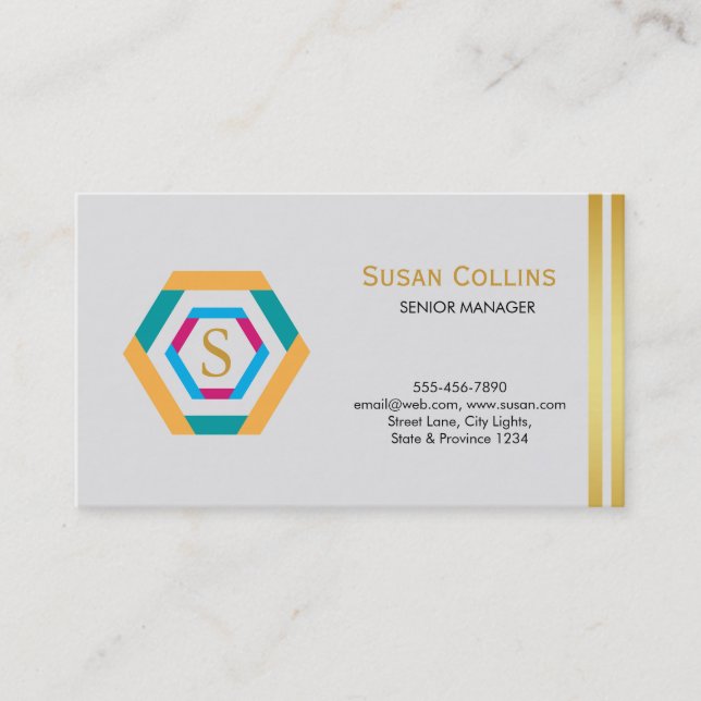 Professional Modern Simple Plain Logo Hexagon Business Card (Front)