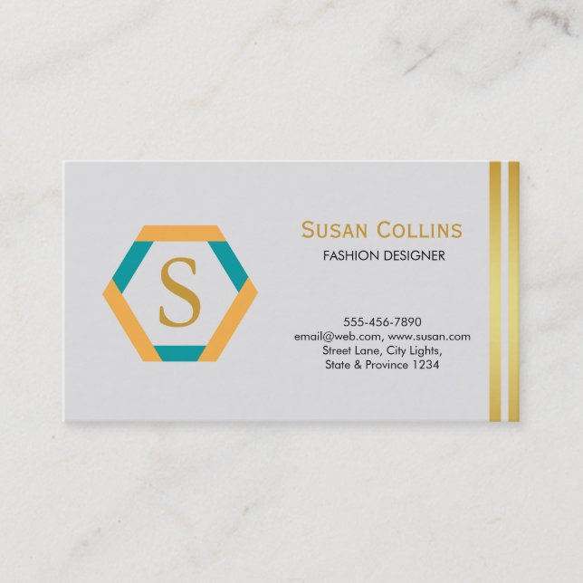 Professional Modern Simple Plain Logo Hexagon Business Card (Front)