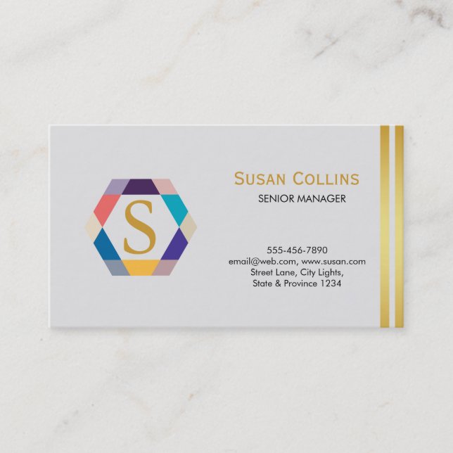 Professional Modern Simple Plain Logo Hexagon Business Card (Front)