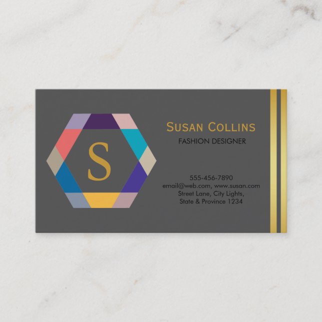 Professional Modern Simple Plain Logo Hexagon Business Card (Front)