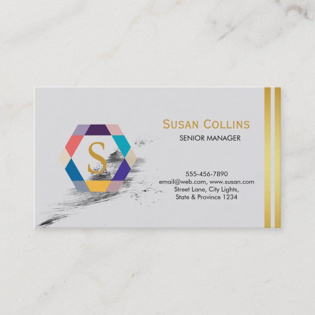 Professional Modern Simple Plain Logo Hexagon Business Card (Front)