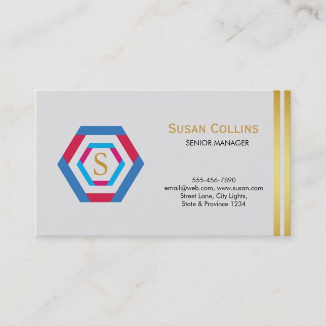 Professional Modern Simple Plain Logo Hexagon Business Card (Front)