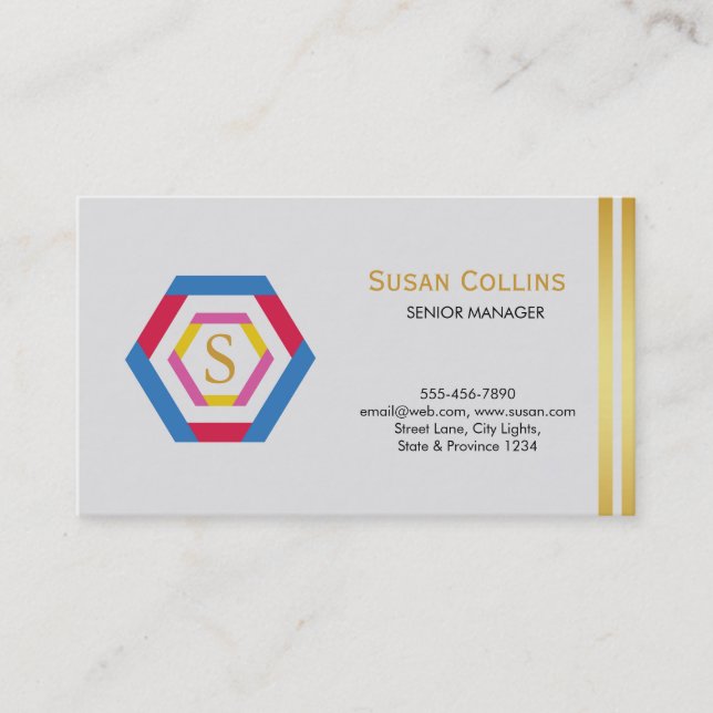 Professional Modern Simple Plain Logo Hexagon Business Card (Front)