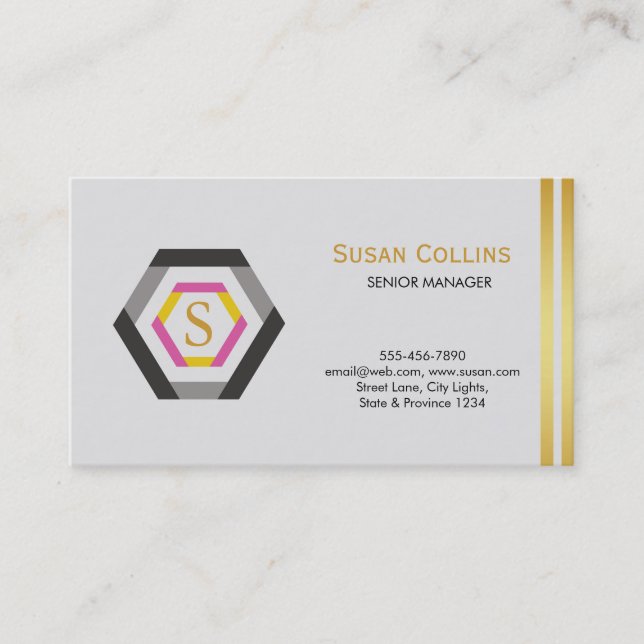 Professional Modern Simple Plain Logo Hexagon Business Card (Front)