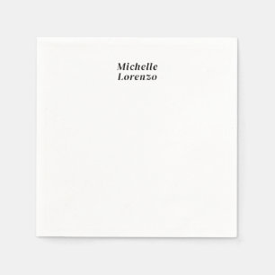Professional Modern Simple Plain Name Black White Napkin