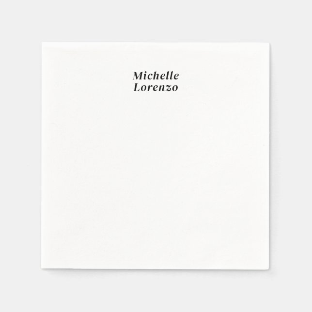 Professional Modern Simple Plain Name Black White Napkin (Front)